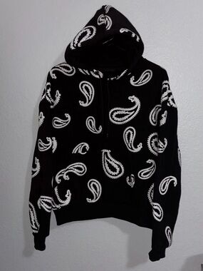 Riot Empire Black Hooded Sweatshirt Paisley Fleece Sz S Retro 90s Streetwear Hip